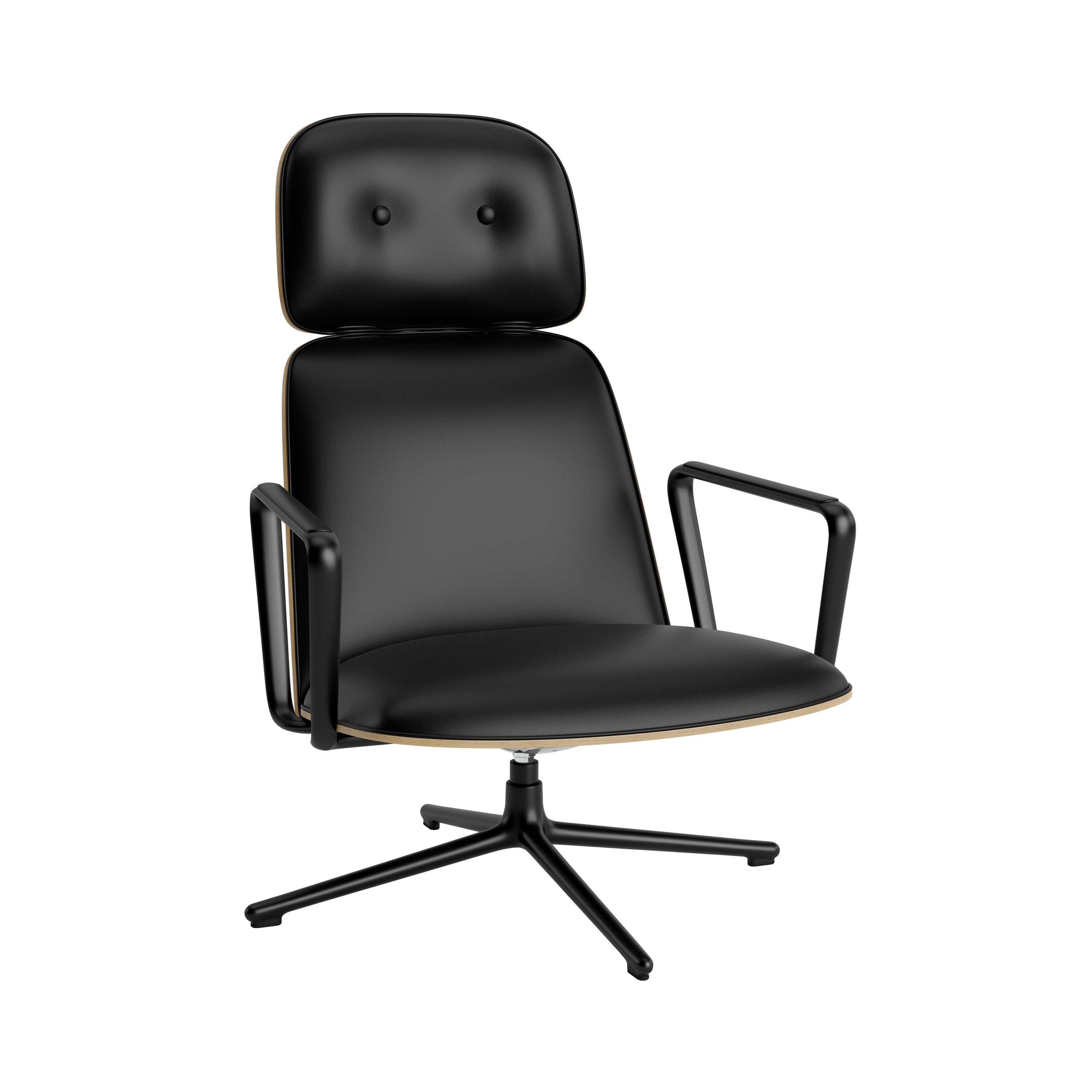 Pad Lounge Chair High Swivel: Black Aluminum + Oak + With Tilt
