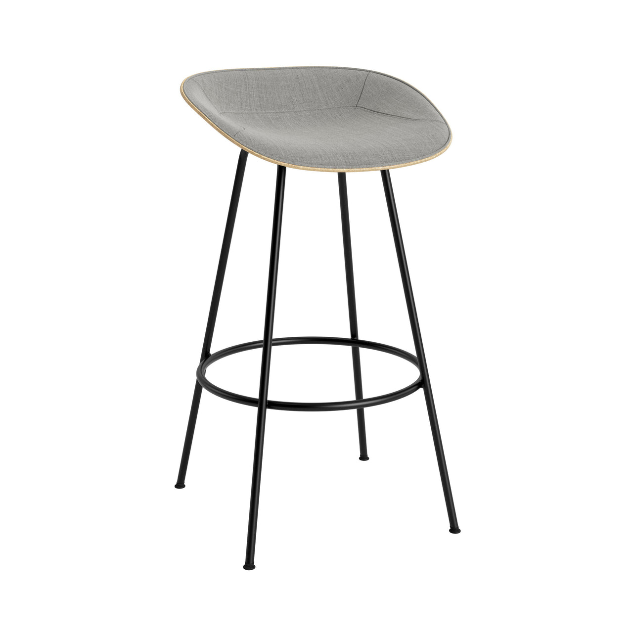 Mat Bar + Counter Stool: Steel Base + Front Upholstered + Bar + Hemp + Black