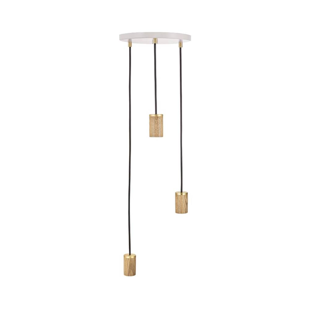 Triple Pendant: White + Oak + Brass