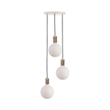 Triple Pendant with Sphere IV: White + Walnut + Brass