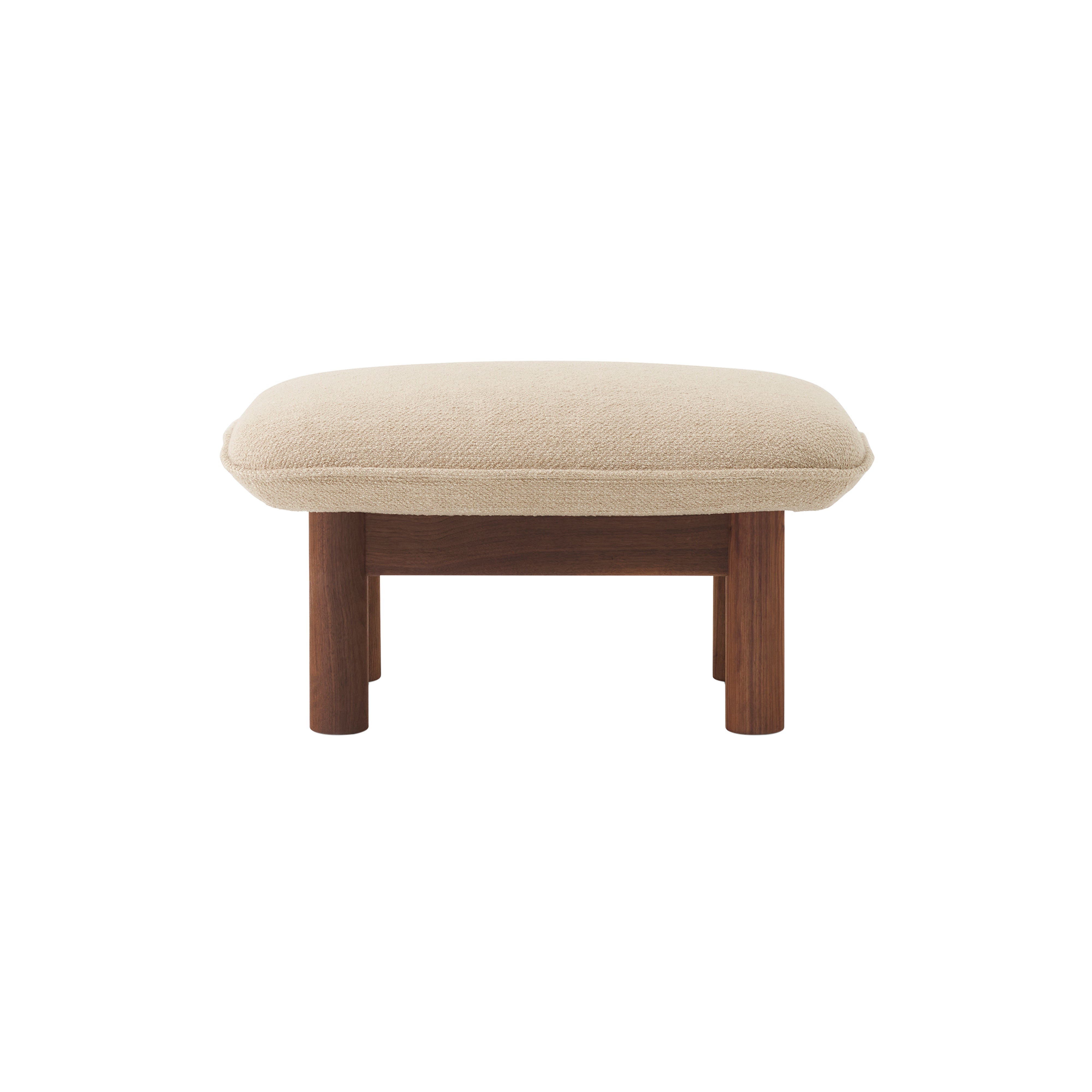 Brasília Ottoman: Upholstered + Walnut + Boucle 02