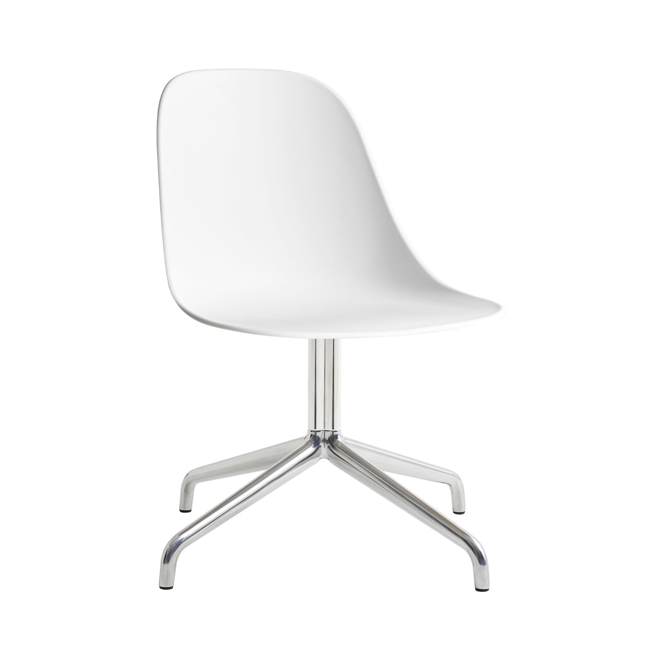 Harbour Swivel Side Chair: Polished Aluminum + White