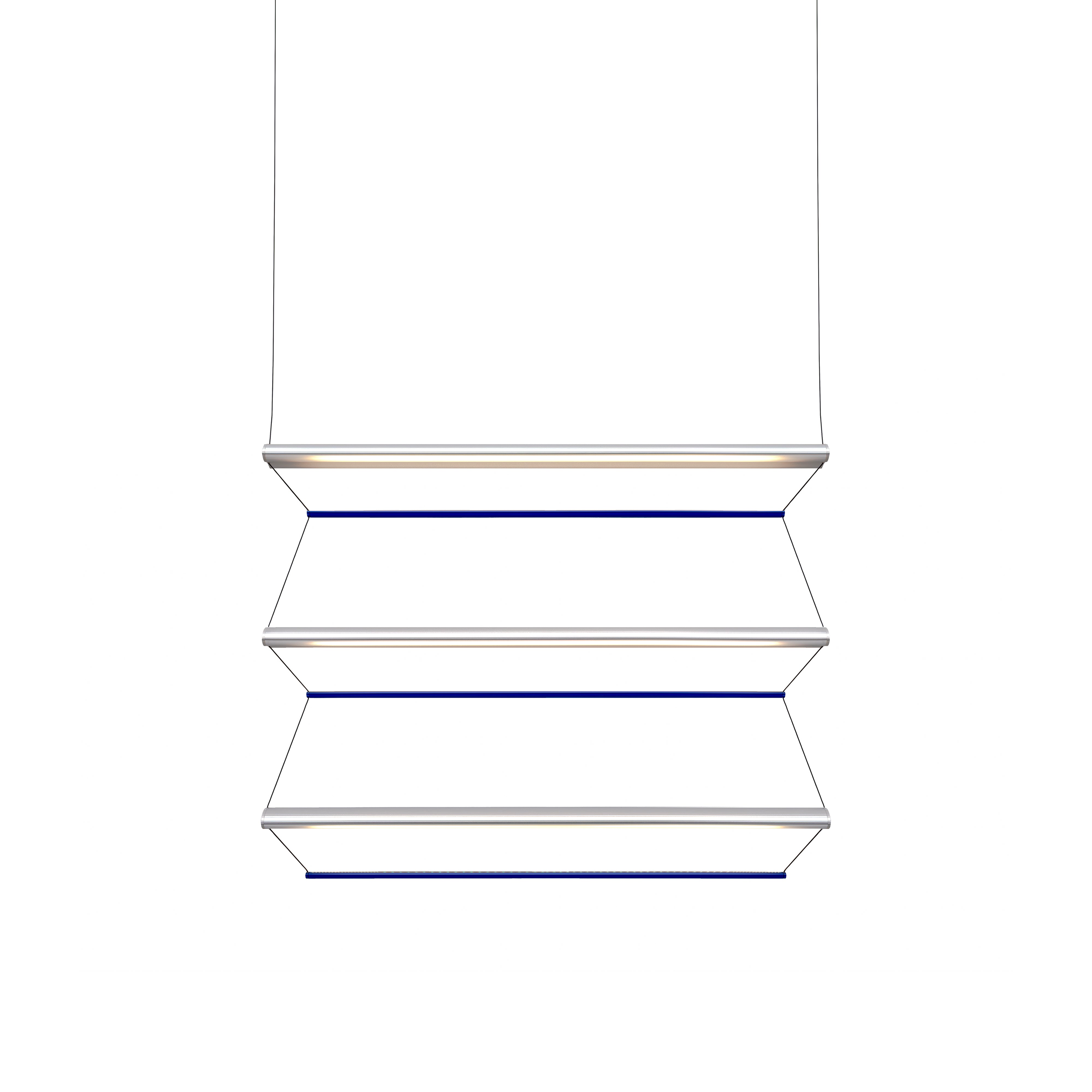 Tier 150 Vertical Pendant Light: 3V + Anodized Silver + Sapphire