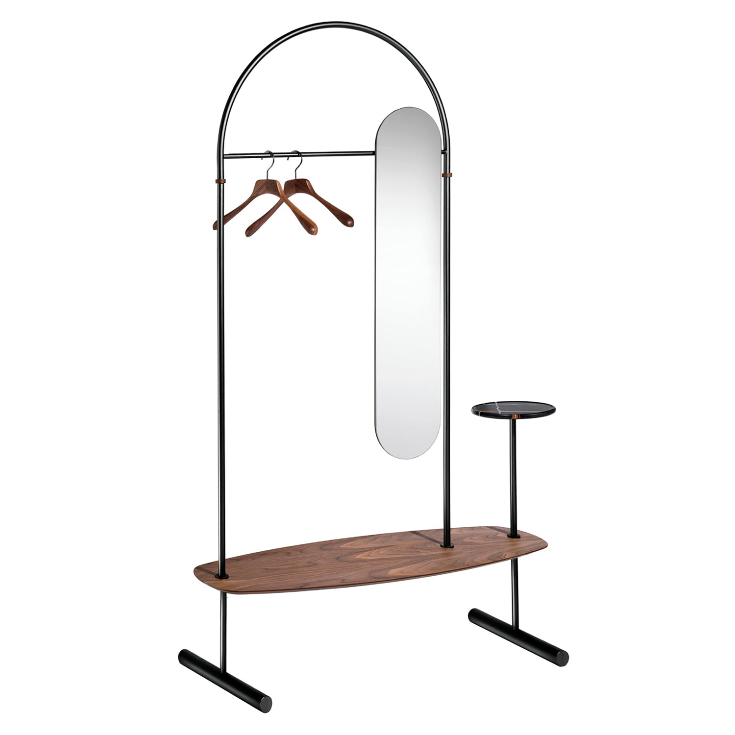 Arco Clothing Rack + Mirror: Blak + Walnut + Sahara Noir Marble
