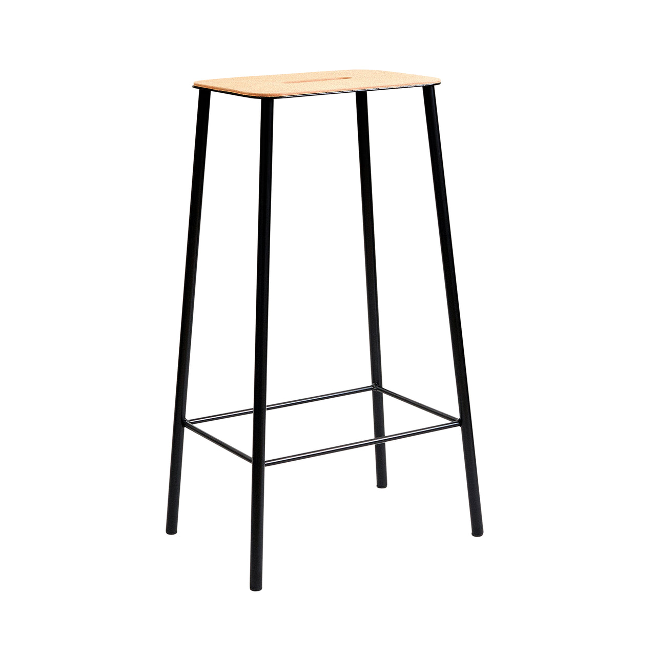 Adam Stool: Upholstered + Bar + Black + Natural Leather