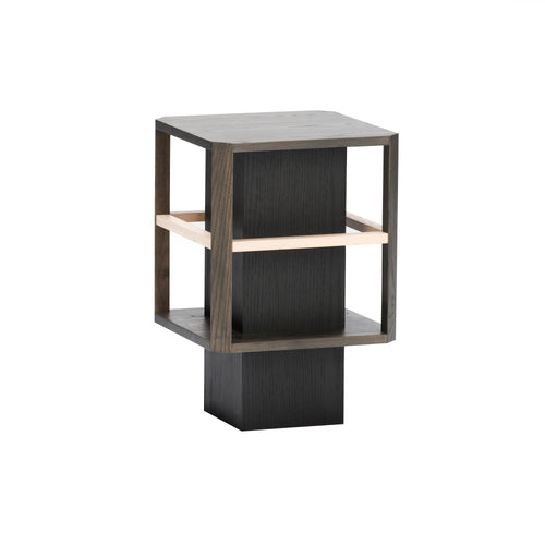 Lantern Side Table: Tall + Smoke Oak + Sumi Ash + White Oak