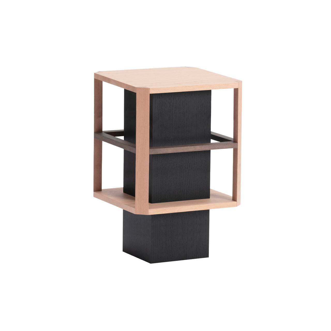 Lantern Side Table: Tall + White Oak + Smoke Oak + Sumi Ash