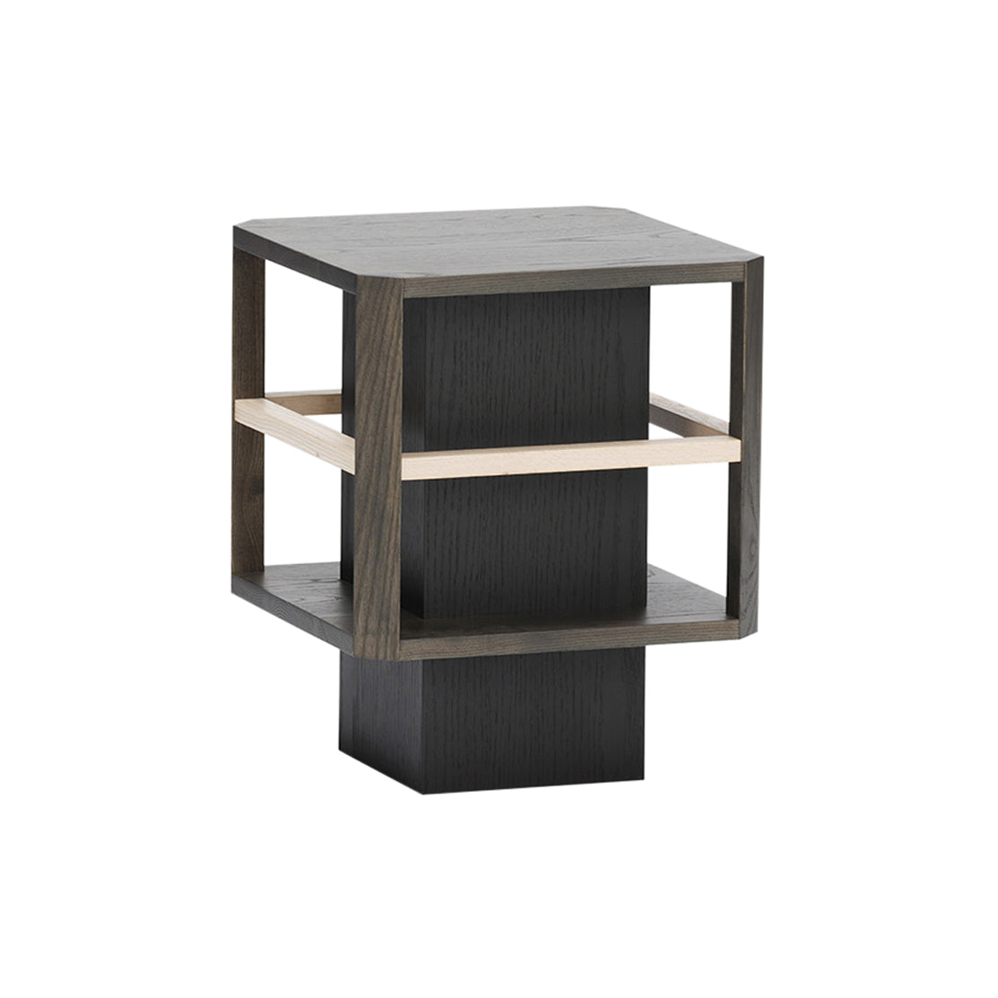 Lantern Side Table: Tall + Smoke Oak + Sumi Ash + White Oak