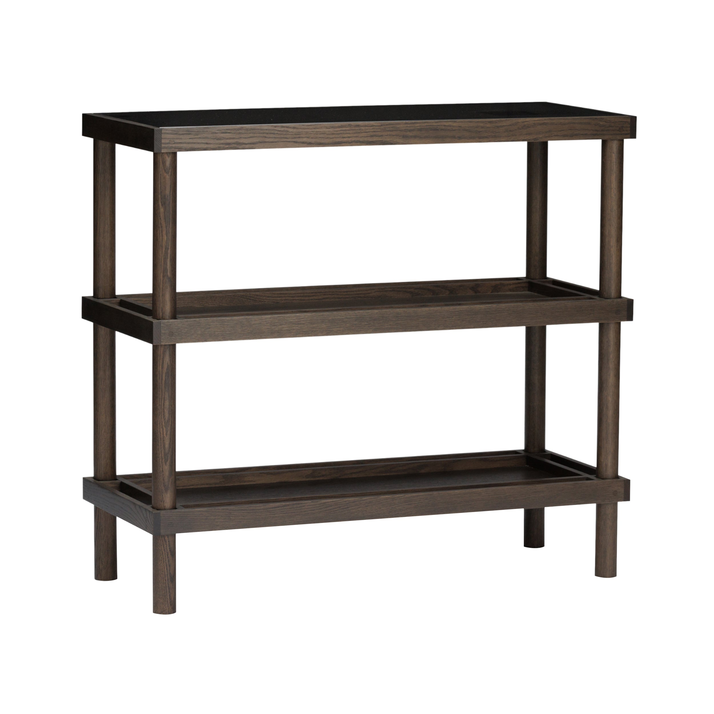Taruki Shelf: Low + Smoked Glass + Smoked Oak