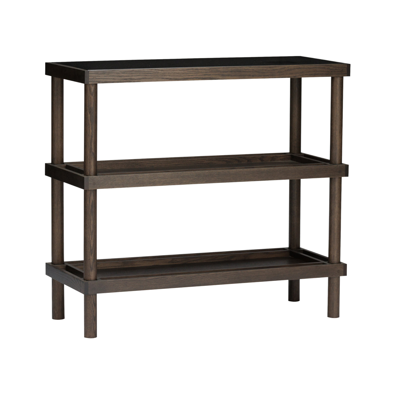 Taruki Shelf: Low + Smoked Glass + Smoked Oak