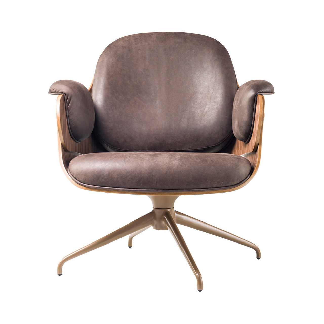 Low Lounger Chair with Swivel Base: Walnut + Pale Brown