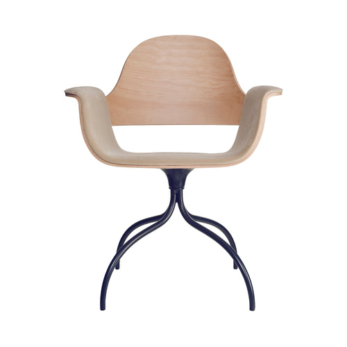 Showtime High Armchair with Swivel Base: Seat Upholstered + Natural + Bluish Grey