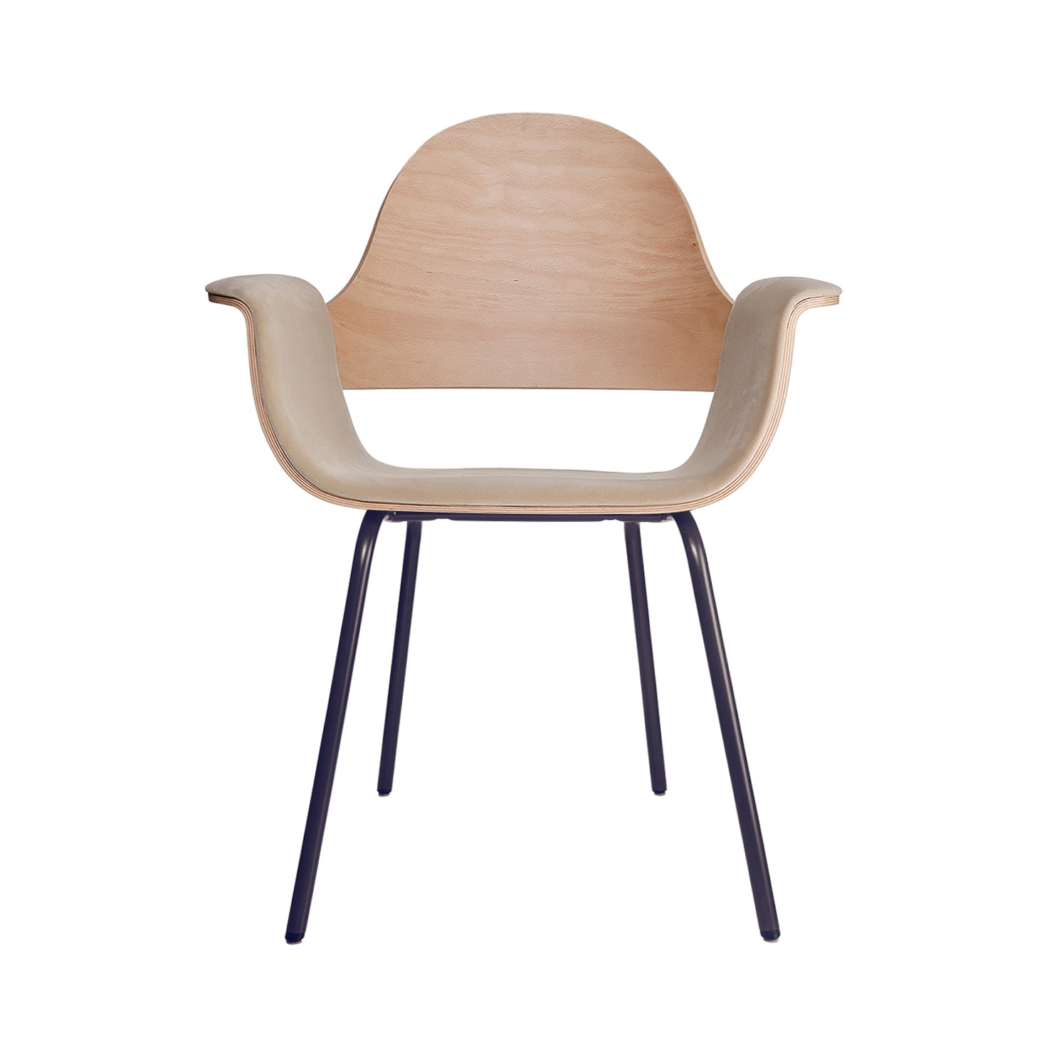 Showtime High Armchair with Metal Base: Seat Upholstered + Natural + Bluish Grey + Dream Leather