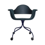 Showtime Swivel Armchair with Castor: Seat Upholstered + Stained Navy Blue + Bluish Grey 