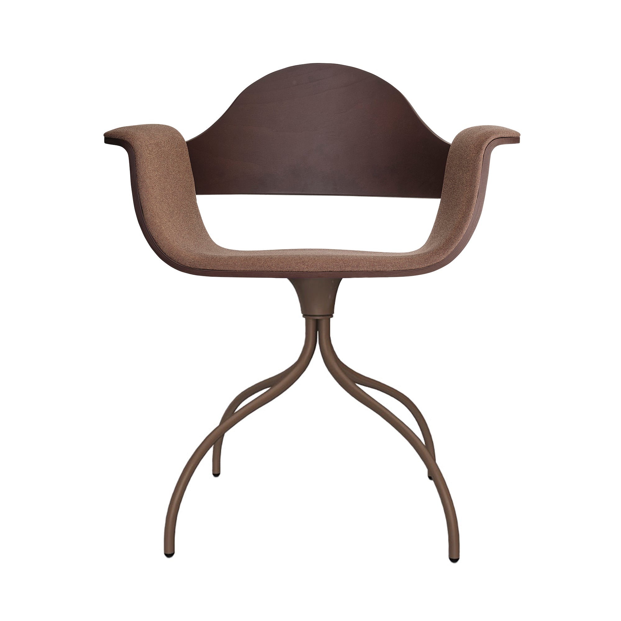 Showtime Armchair with Swivel Base: Seat Upholstered + Stained Dark Brown + Dark Brown