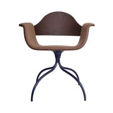 Showtime Armchair with Swivel Base: Seat Upholstered + Stained Dark Brown + Bluish Grey