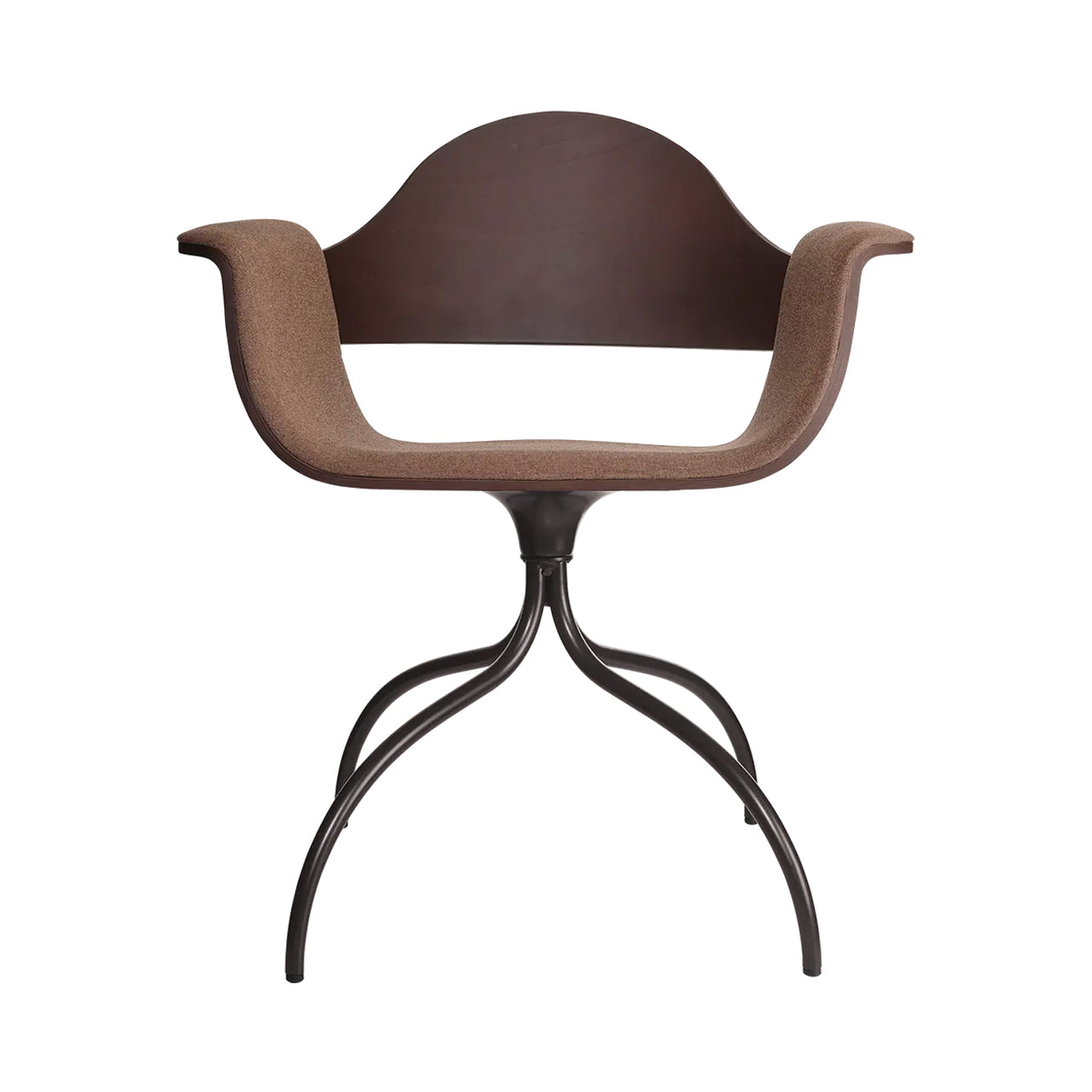 Showtime Low Armchair with Swivel Base: Seat Upholstered + Stained Dark Brown + Dark Brown