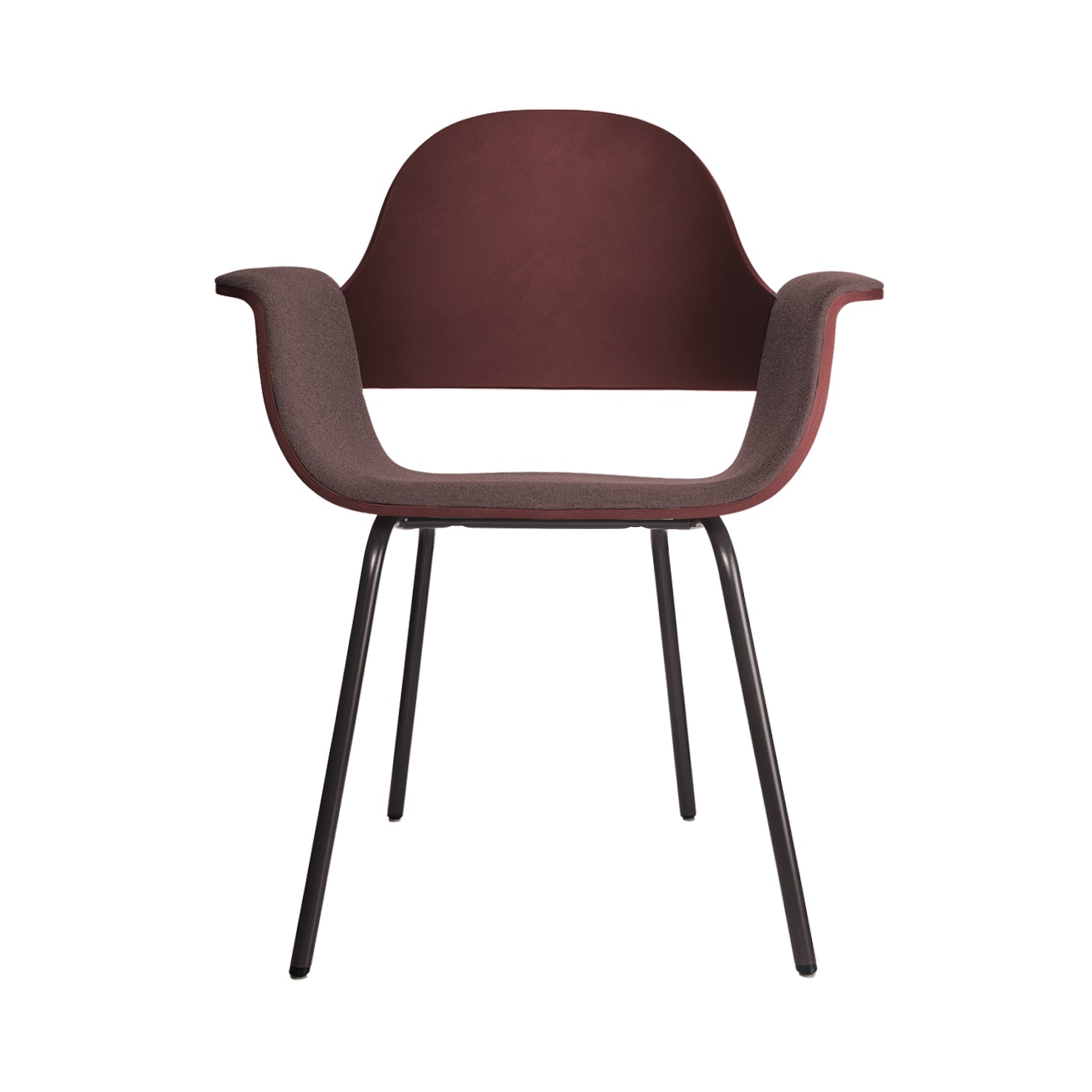 Showtime Armchair with Metal Base: Seat Upholstered + Bluish Grey + Stained Berry Red