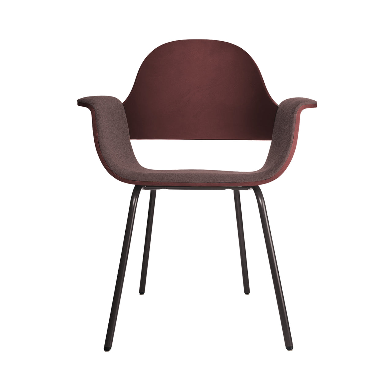 Showtime Armchair with Metal Base: Seat Upholstered + Bluish Grey + Stained Berry Red