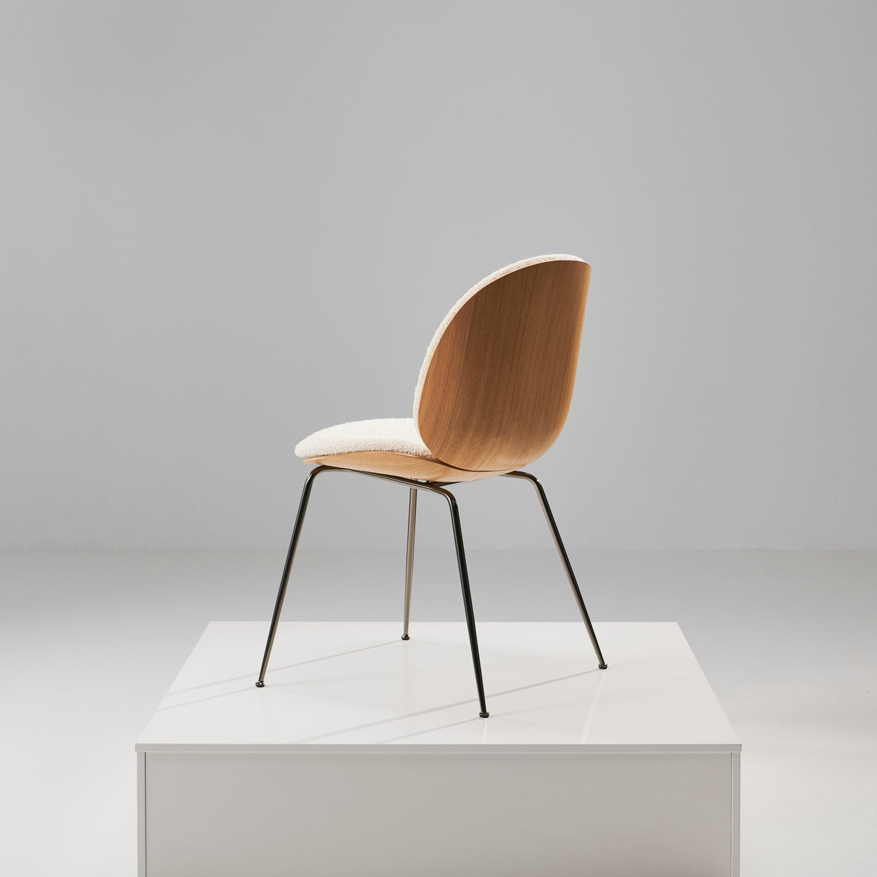 Beetle Dining Chair Conic Base: Veneer Shell + Front Upholstered