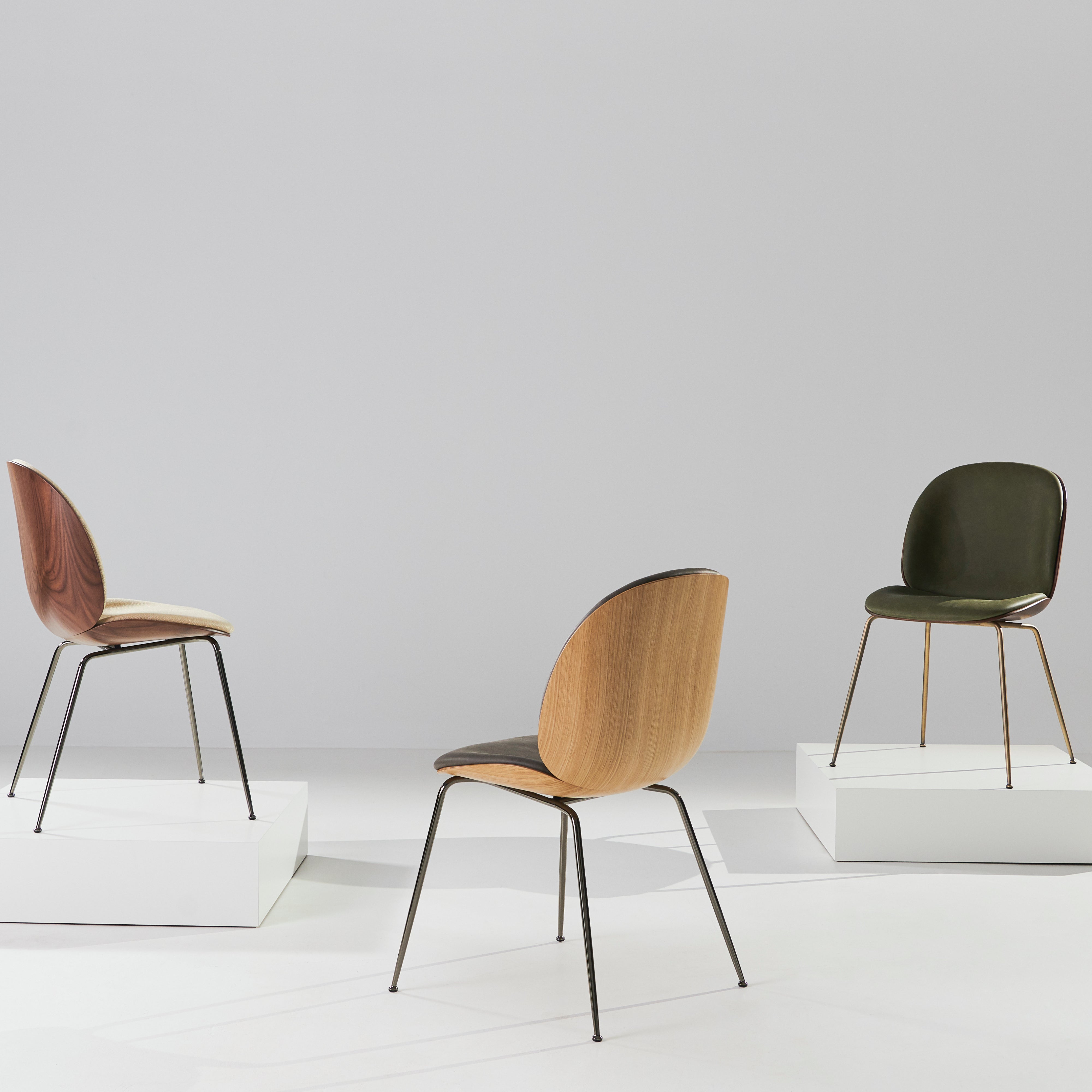 Beetle Dining Chair Conic Base: Veneer Shell + Front Upholstered