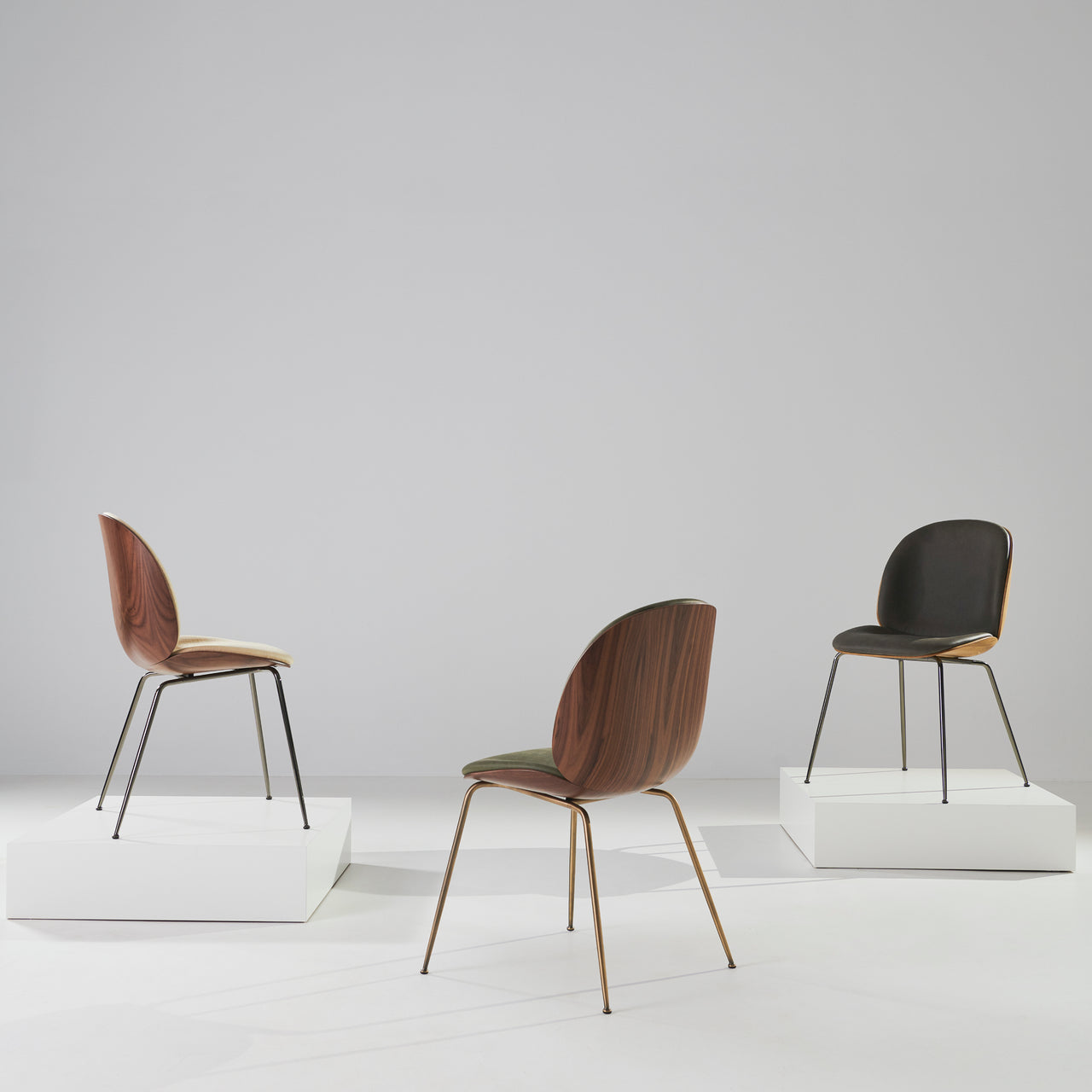 Beetle Dining Chair Conic Base: Veneer Shell + Front Upholstered