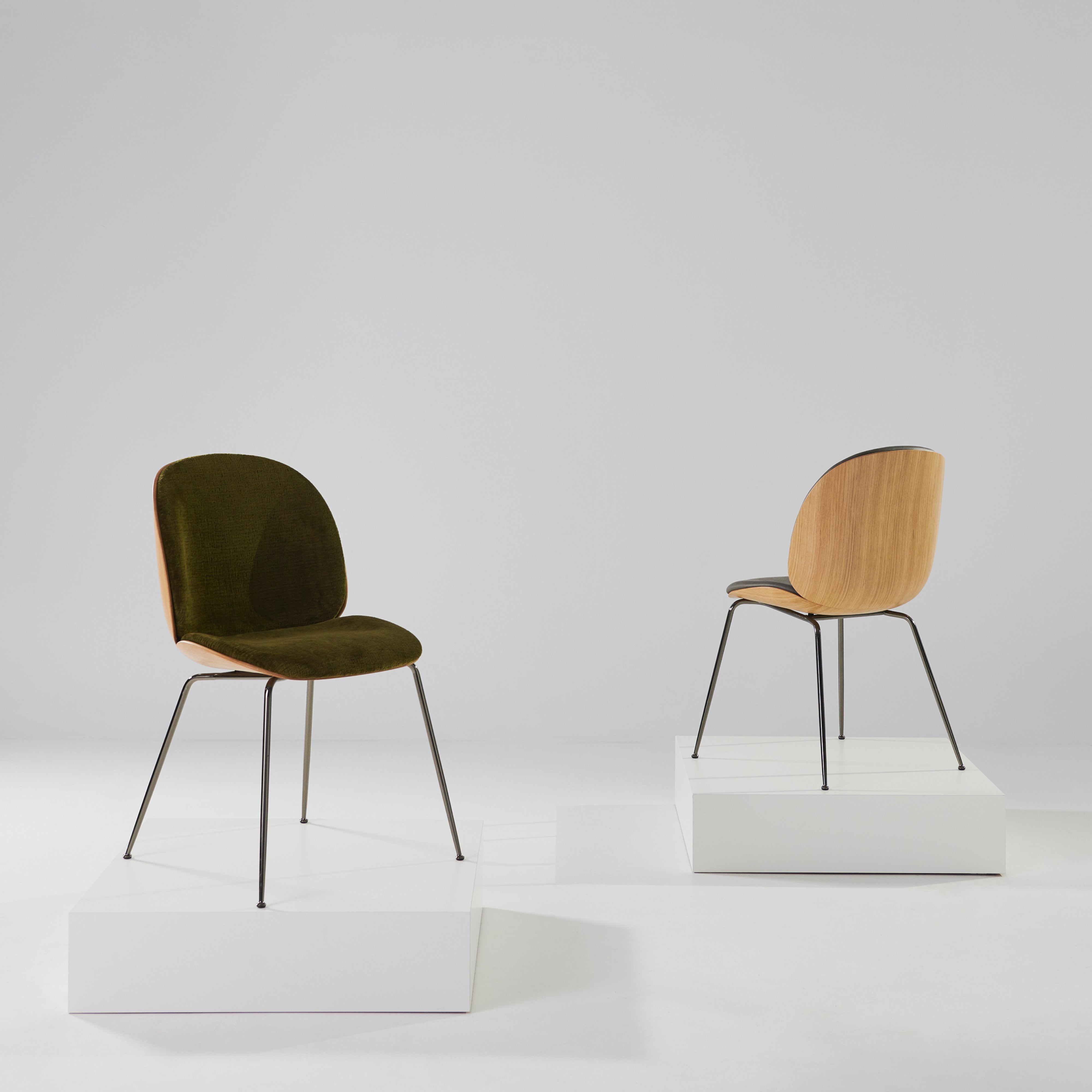 Beetle Dining Chair Conic Base: Veneer Shell + Front Upholstered