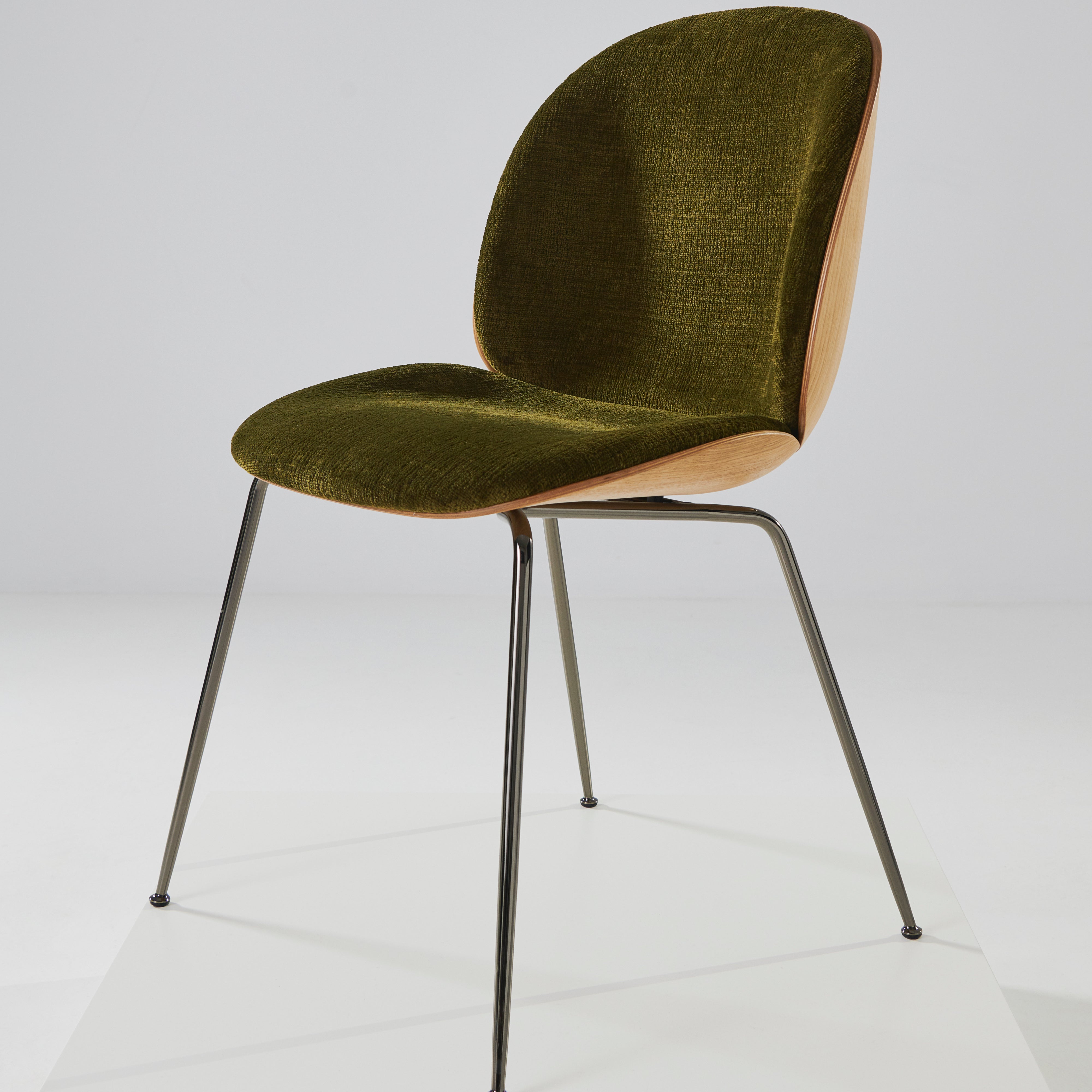 Beetle Dining Chair Conic Base: Veneer Shell + Front Upholstered