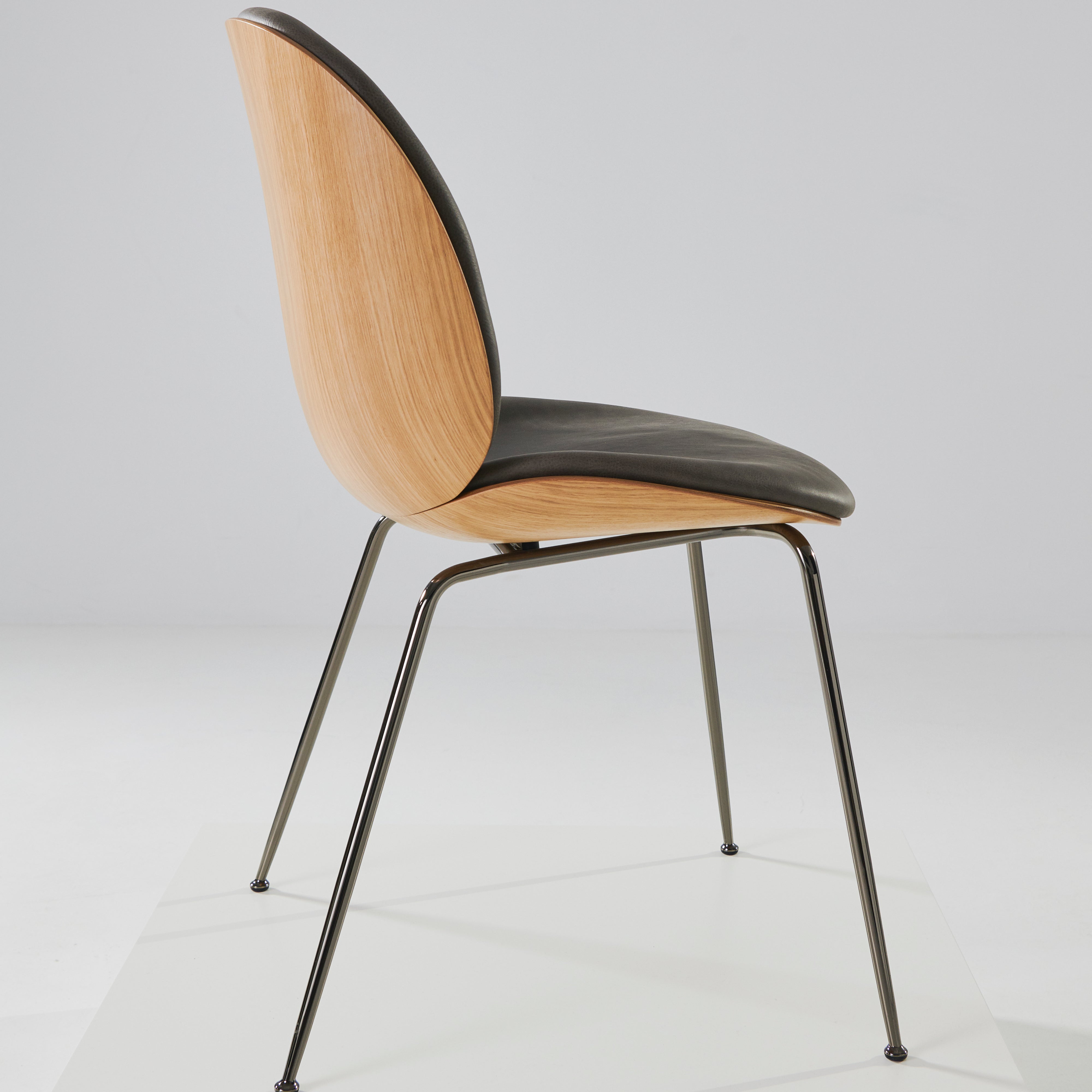 Beetle Dining Chair Conic Base: Veneer Shell + Front Upholstered