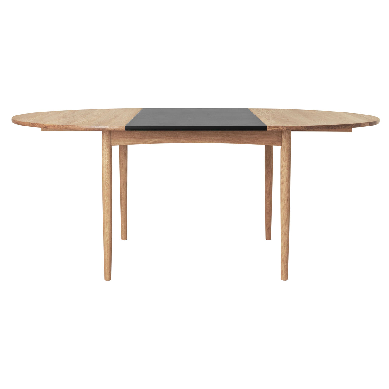 BM0121 Extendable Table: Oiled Oak + With Leaf - Black