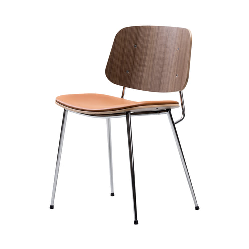 Soborg Chair: Metal Base + Seat Upholstered + Lacquered Walnut + Chrome