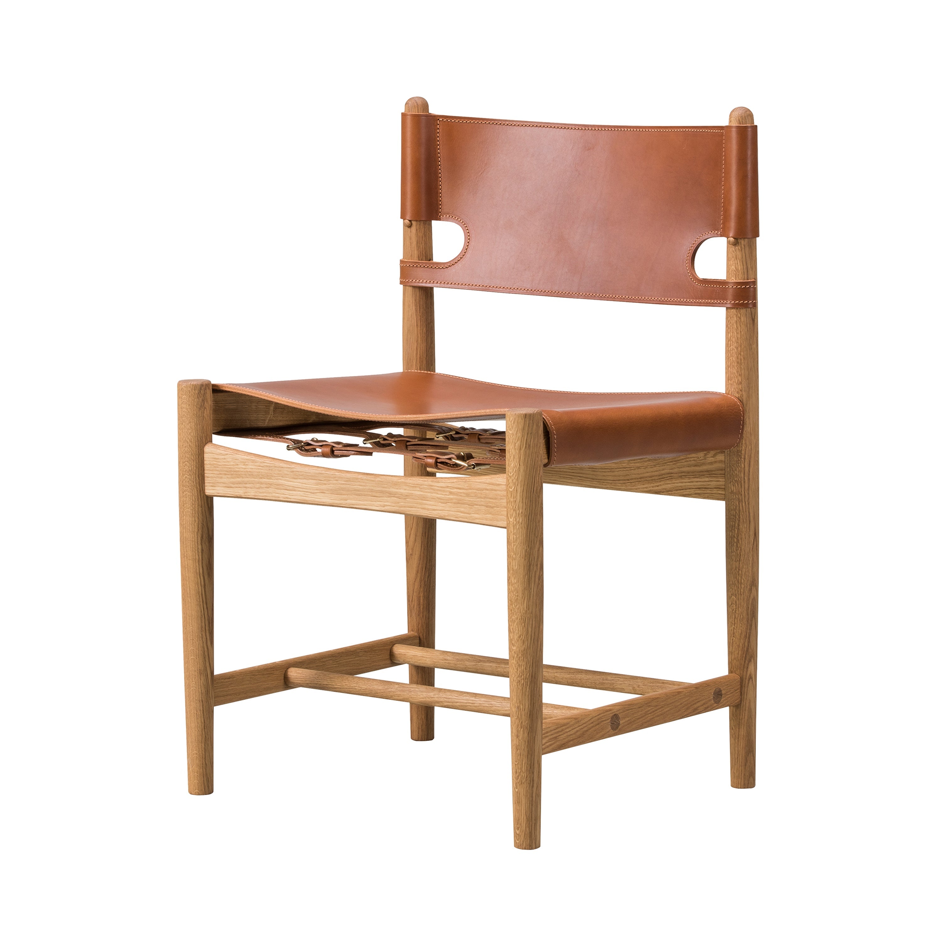 The Spanish Dining Chair: Without Arm + Oiled Oak + Cognac