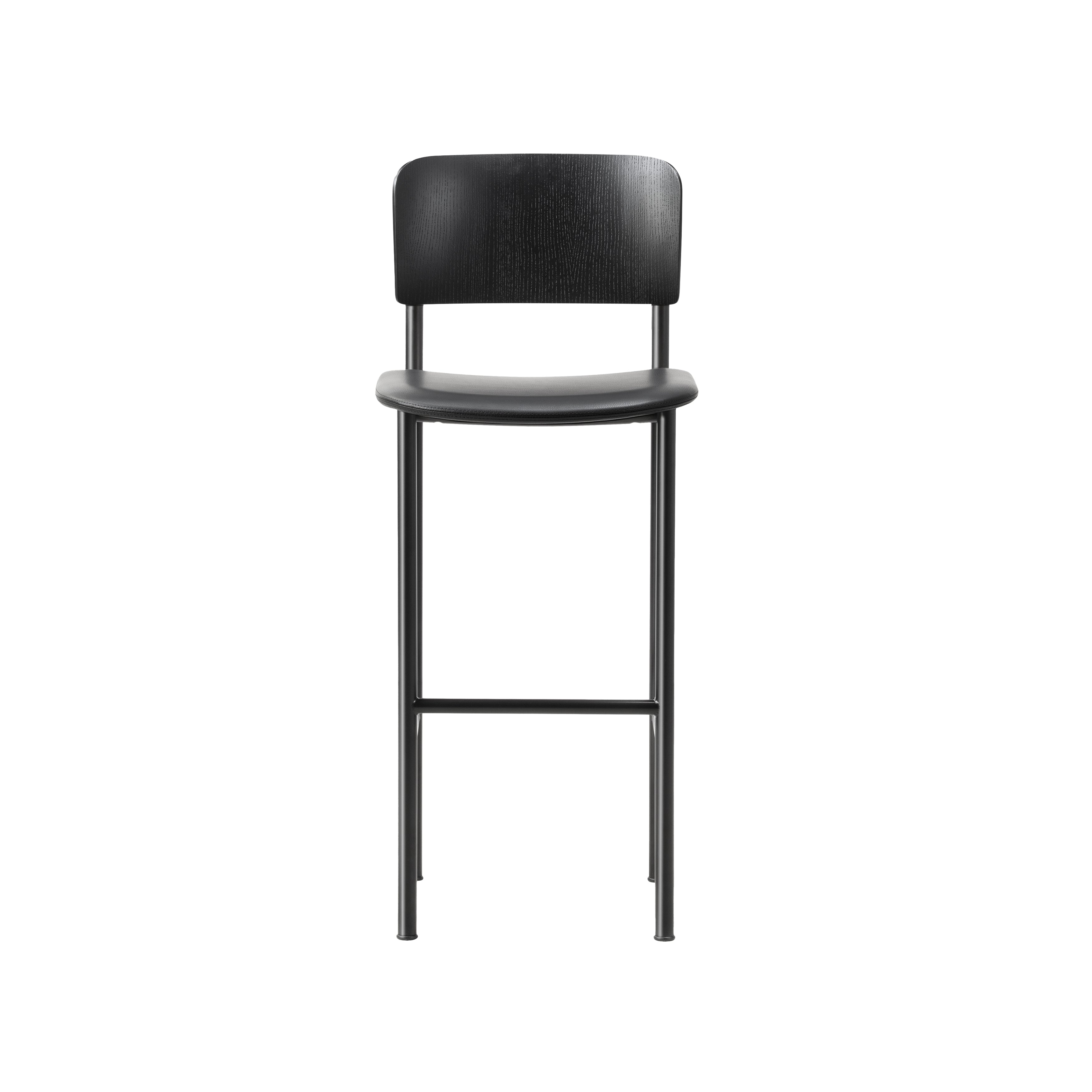Plan Counter Stool: Seat Upholstered + Black + Black Lacquered Ash