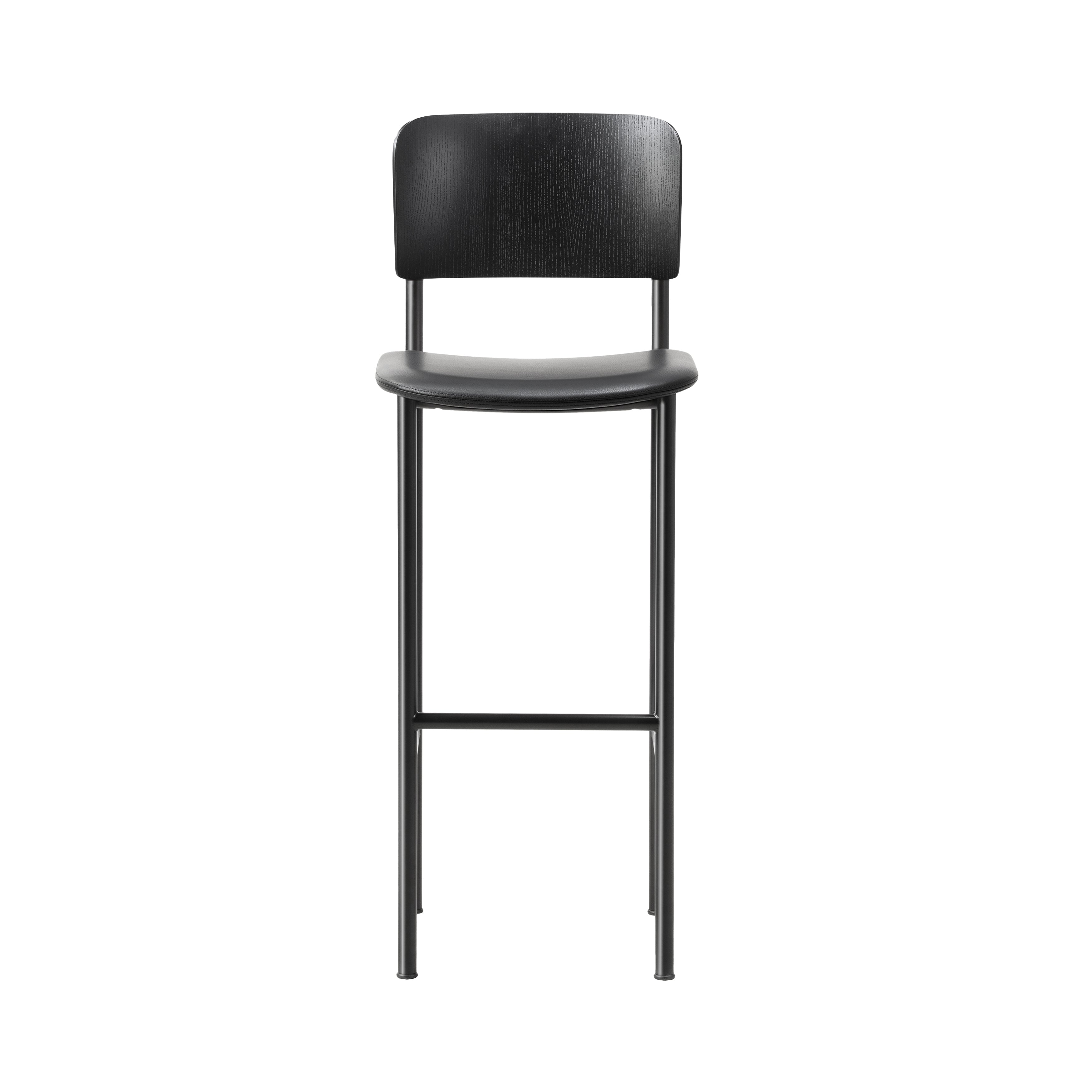 Plan Bar Stool: Seat Upholstered + Black + Black Lacquered Ash 
