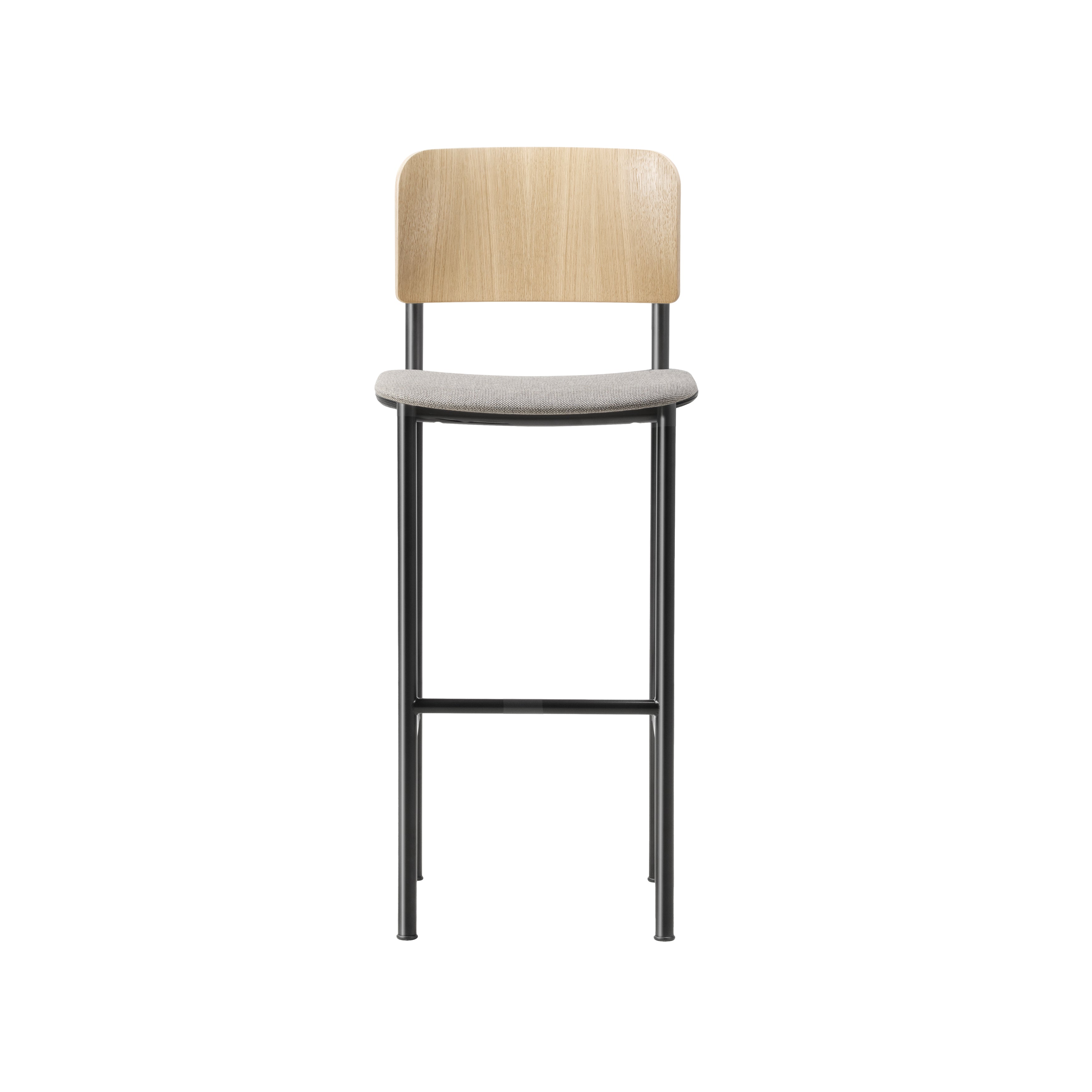 Plan Counter Stool: Seat Upholstered + Black + Lacquered Oak