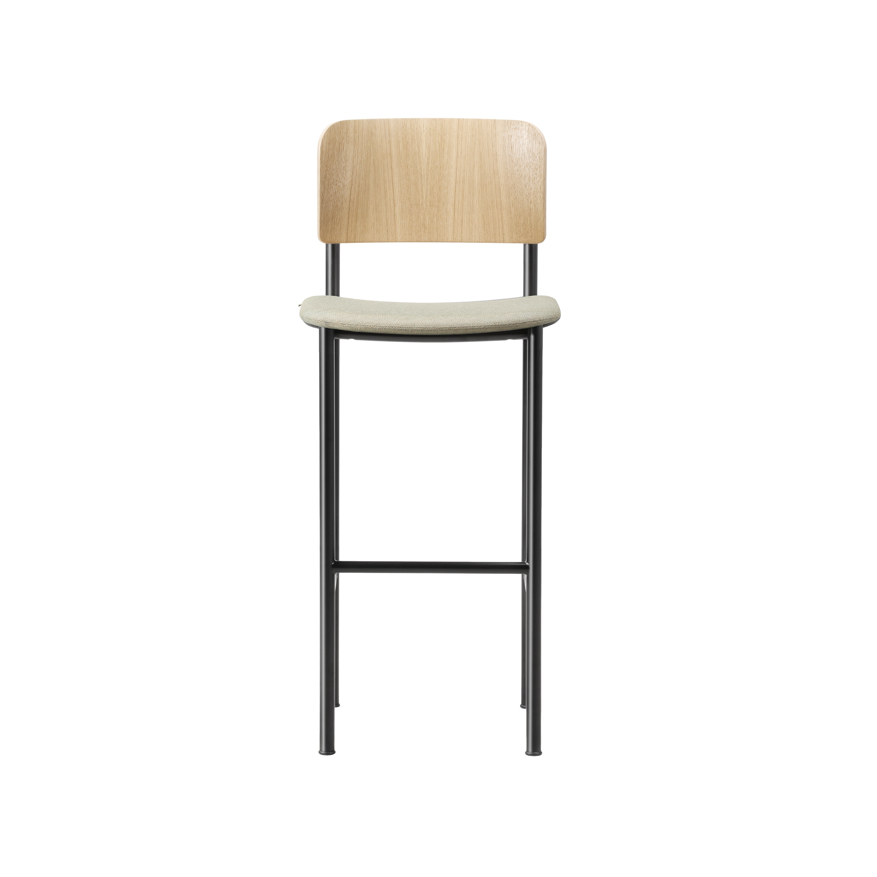 Plan Counter Stool: Seat Upholstered + Black + Lacquered Oak