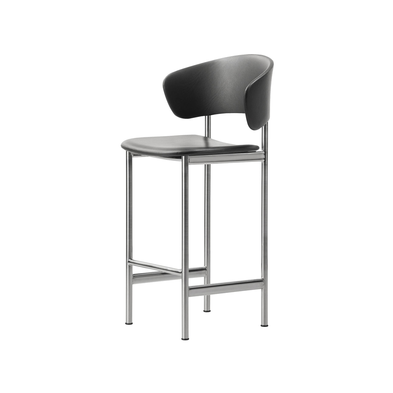 Plan Bar + Counter Stool with Armrest: Counter + Brushed Steel