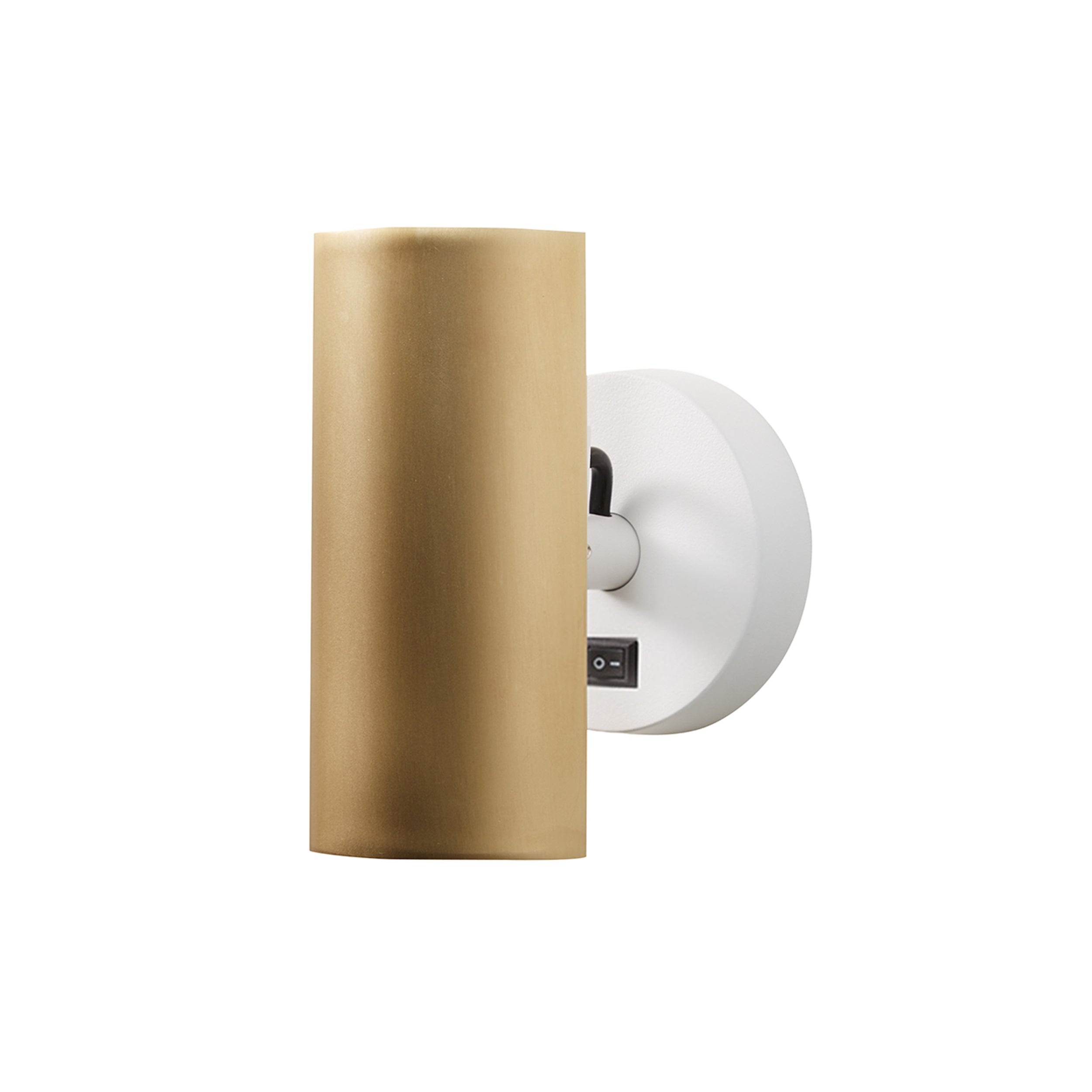 Brim Sconce: Round + With Switch + Satin Brass + Matt White