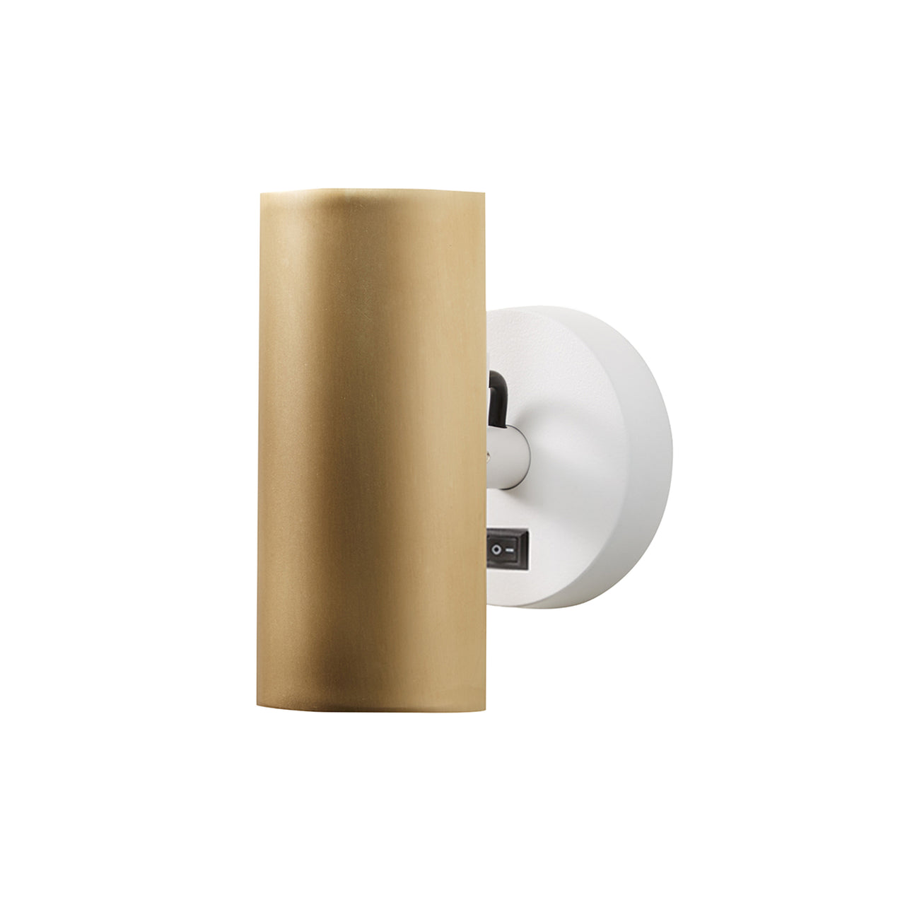Brim Sconce: Round + With Switch + Satin Brass + Matt White