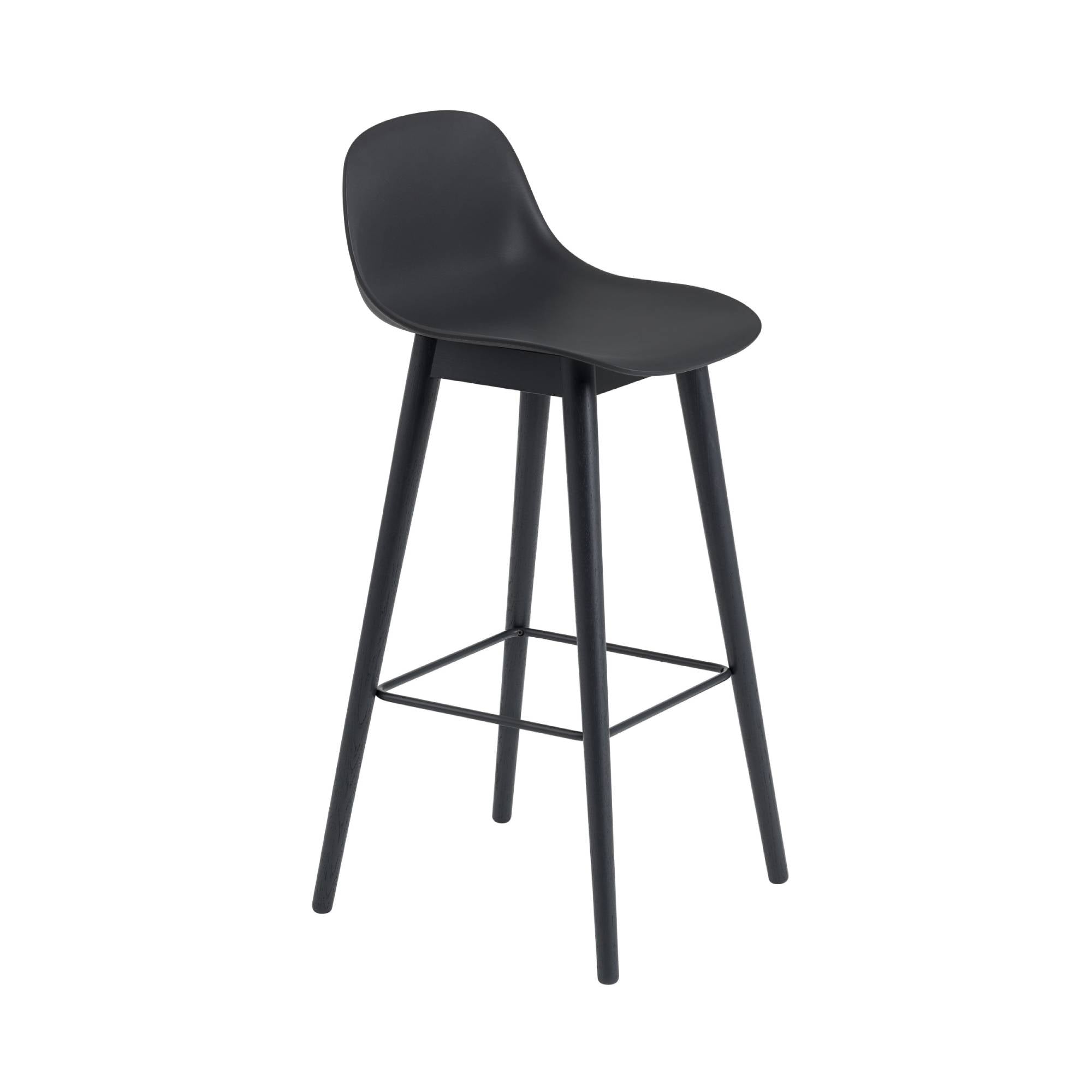 Fiber Bar + Counter Stool with Backrest: Wood Base + Bar + Anthracite Black