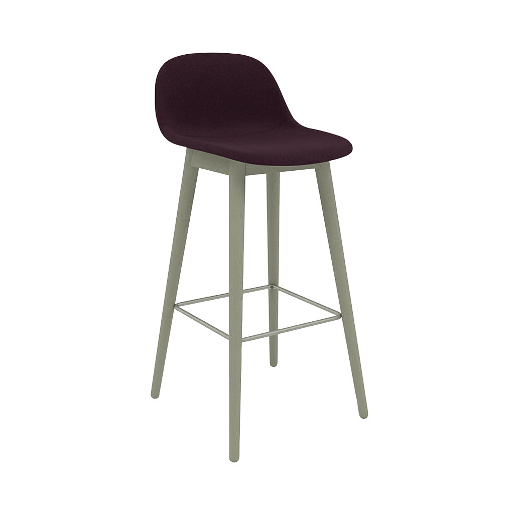 Fiber Bar + Counter Stool with Backrest: Wood Base + Upholstered + Bar + Dusty Green