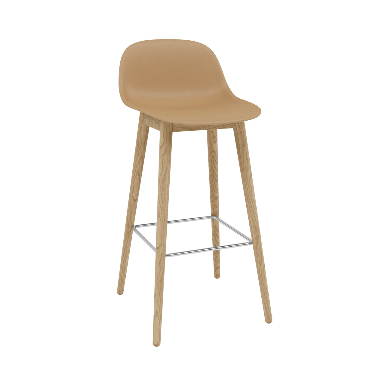 Fiber Bar + Counter Stool with Backrest: Wood Base + Bar + Oak + Natural White