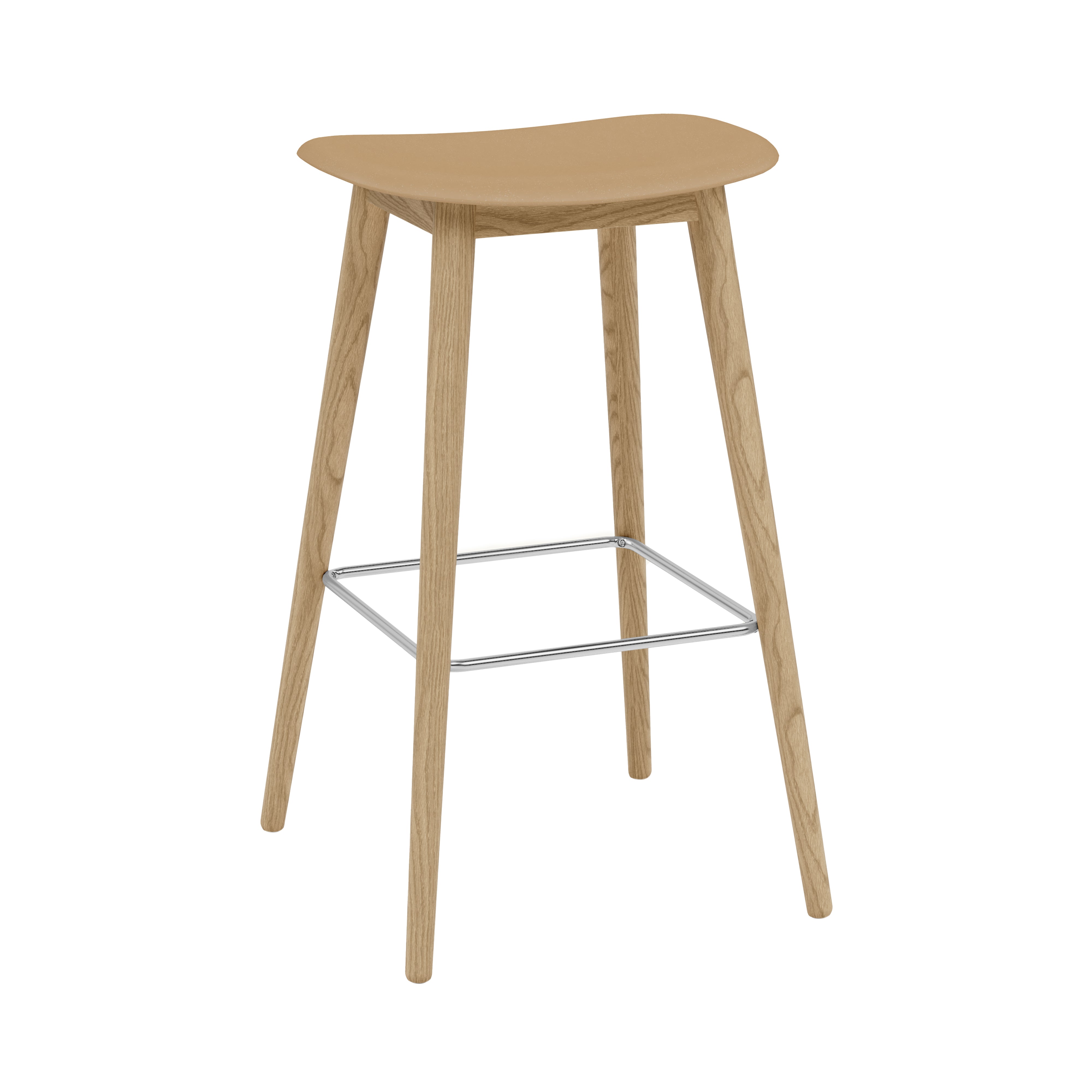 Fiber Bar + Counter Stool: Wood Base + Bar + Oak + Ochre