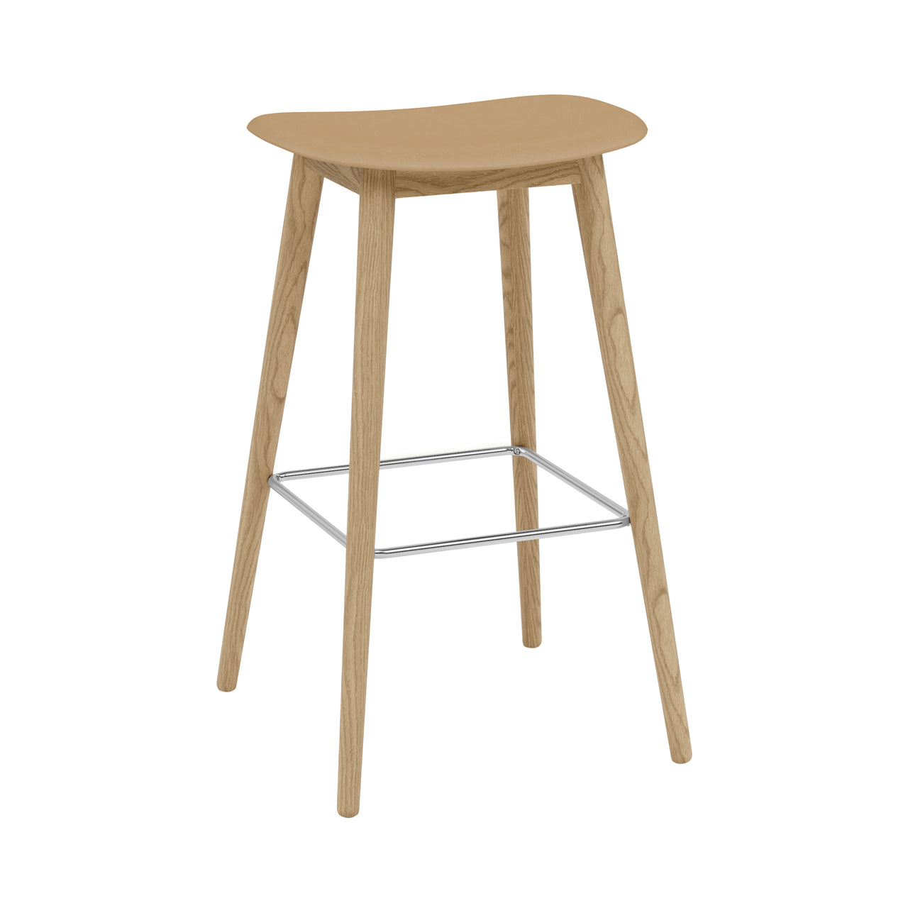 Fiber Bar + Counter Stool: Wood Base + Bar + Oak + Ochre