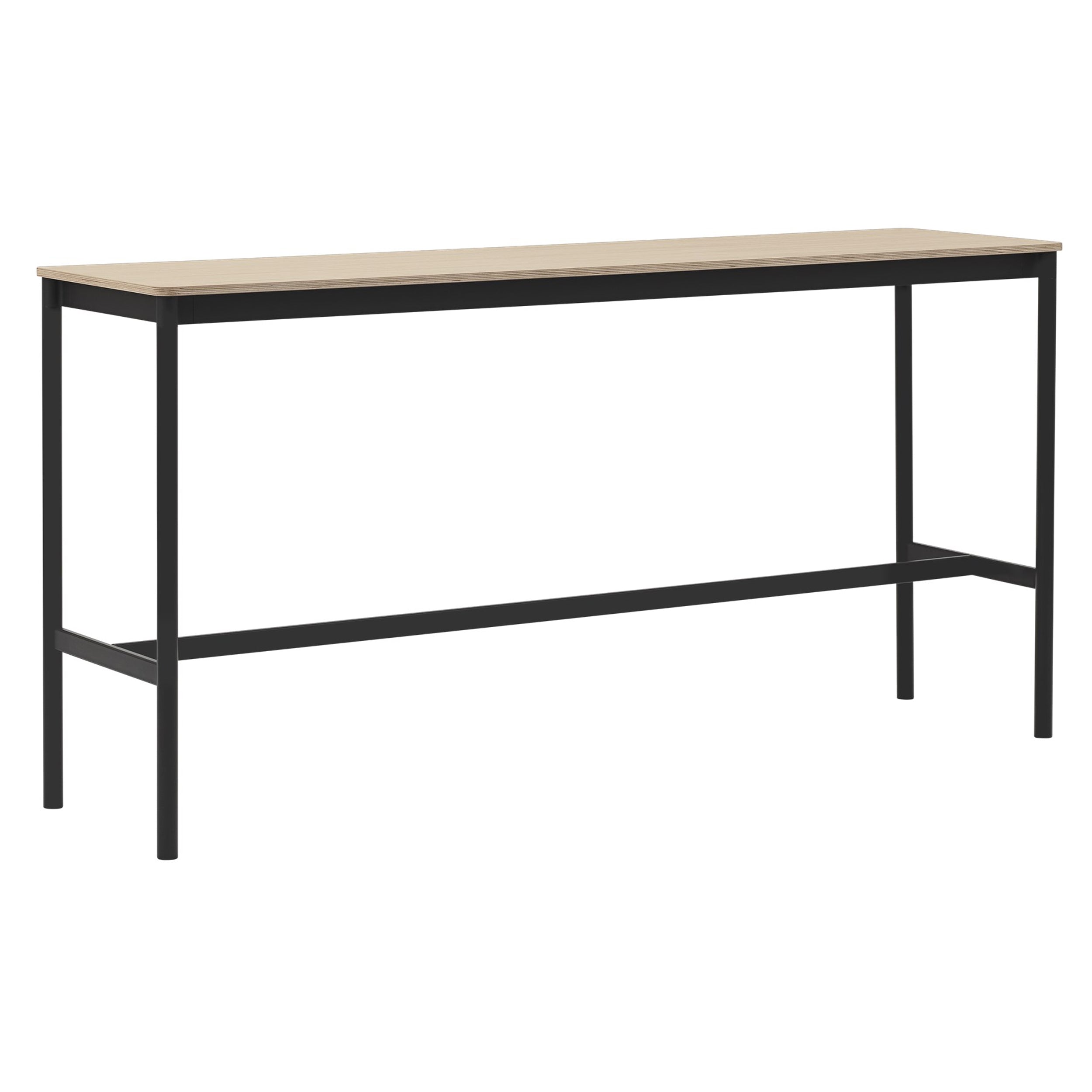 Base High Table: 190 + Low + Narrow + Black + Oak Veneer + Plywood Edge