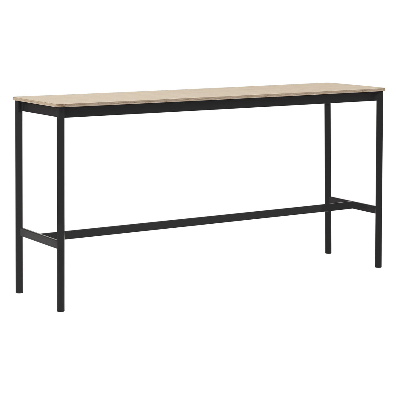 Base High Table: 190 + Low + Narrow + Black + Oak Veneer + Plywood Edge