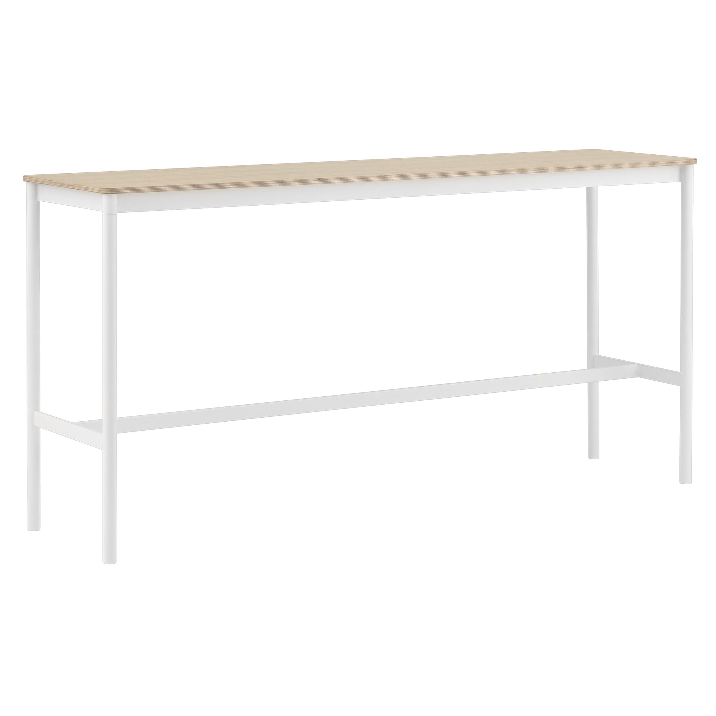 Base High Table: 190 + Low + Narrow + White + Oak Veneer + Plywood Edge
