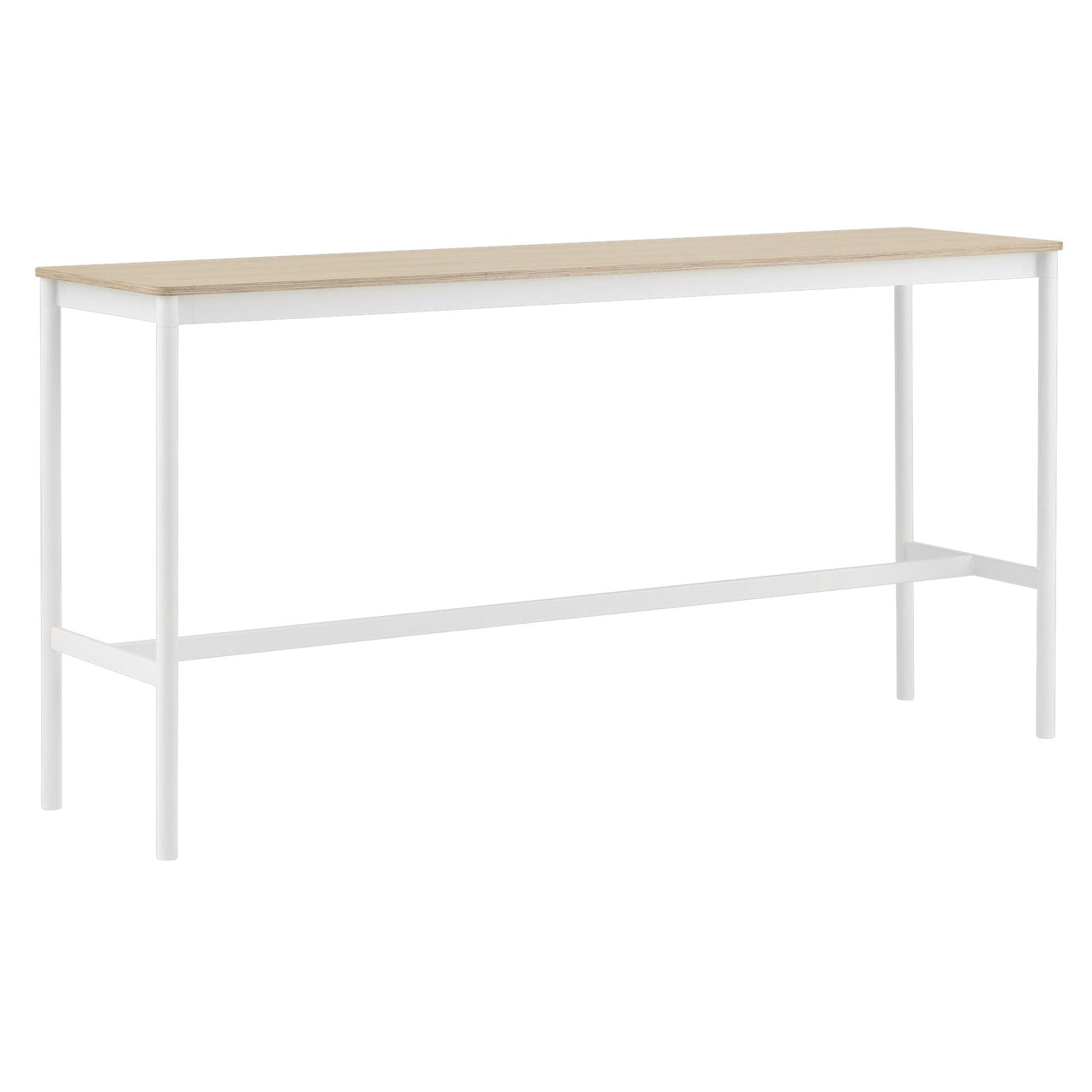 Base High Table: 190 + Low + Narrow + White + Oak Veneer + Plywood Edge