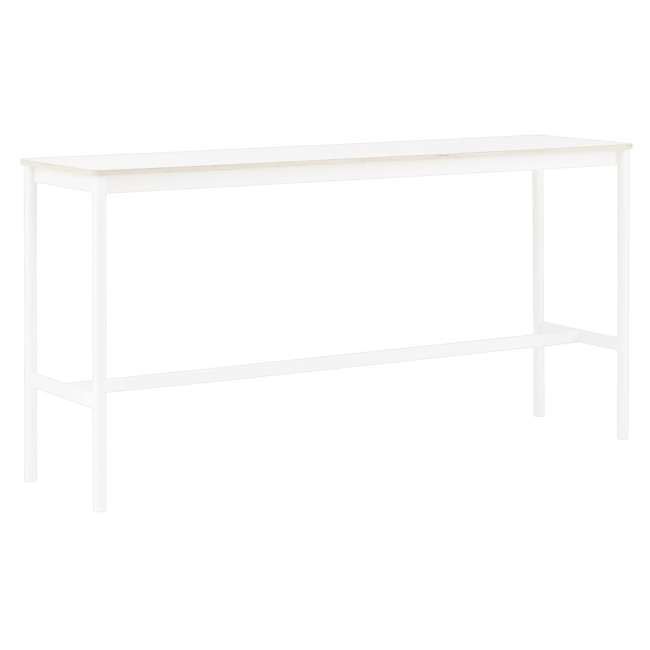 Base High Table: 190 + Low + Narrow + White + White Laminate + Plywood Edge