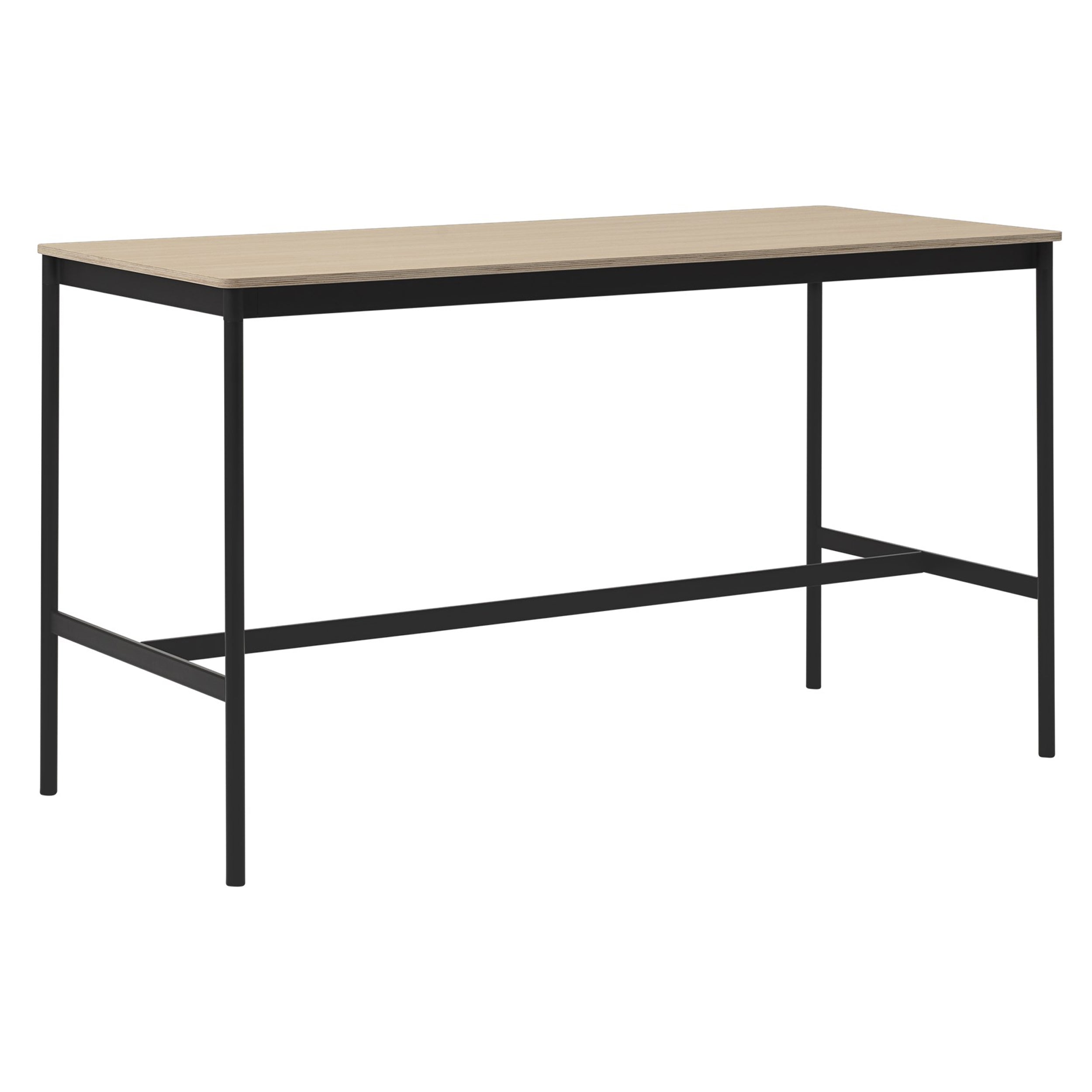 Base High Table: 190 + Low + Wide + Black + Oak Veneer + Plywood Edge